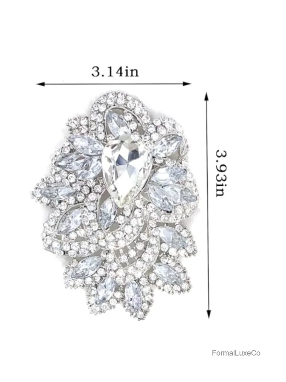 Large Vintage Crystal Flower Teardrop Brooch Gold Tone